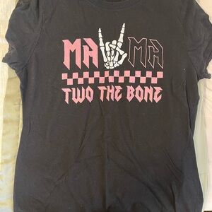 Mama Two The Bone Pink Graphic Tee for women - Black